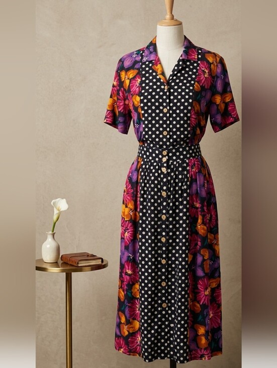 Chaus Dresses & Skirts - Vintage CHAUS 2pc Set Floral Polka Dot Midi Skirt Blouse Whimsigoth 6